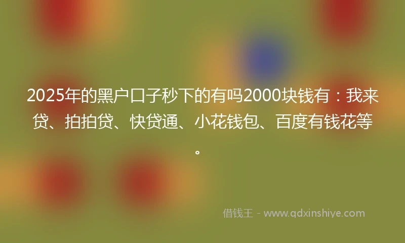 2025年的黑户口子秒下的有吗2000块钱有：我来贷、拍拍贷、快贷通、小花钱包、百度有钱花等。