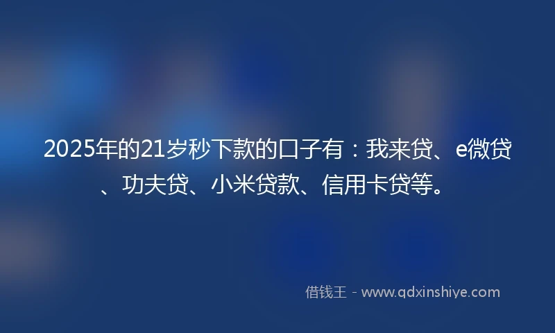 2025年的21岁秒下款的口子有：我来贷、e微贷、功夫贷、小米贷款、信用卡贷等。