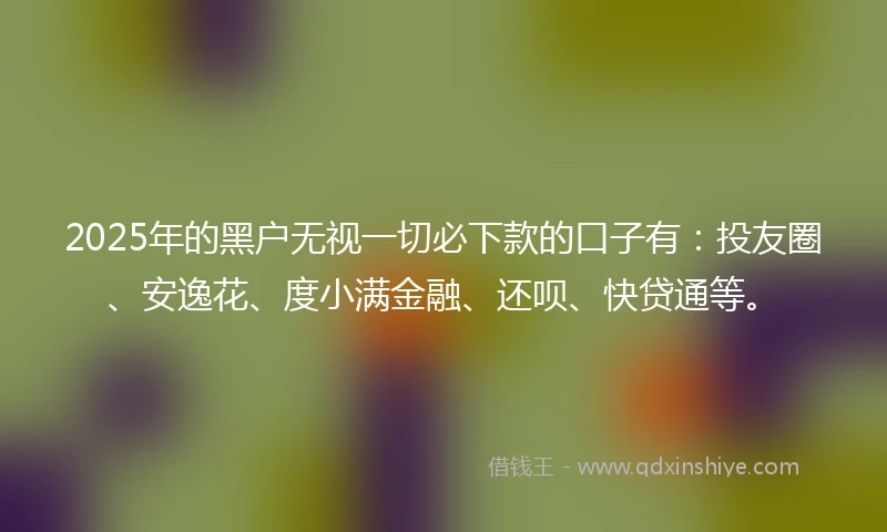 2025年的黑户无视一切必下款的口子有：投友圈、安逸花、度小满金融、还呗、快贷通等。