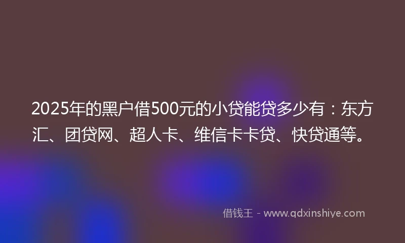 2025年的黑户借500元的小贷能贷多少有：东方汇、团贷网、超人卡、维信卡卡贷、快贷通等。