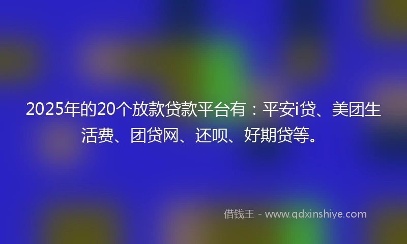 2025年的20个放款贷款平台有：平安i贷、美团生活费、团贷网、还呗、好期贷等。