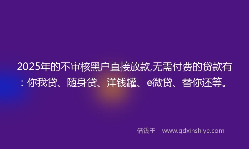 2025年的不审核黑户直接放款,无需付费的贷款有：你我贷、随身贷、洋钱罐、e微贷、替你还等。