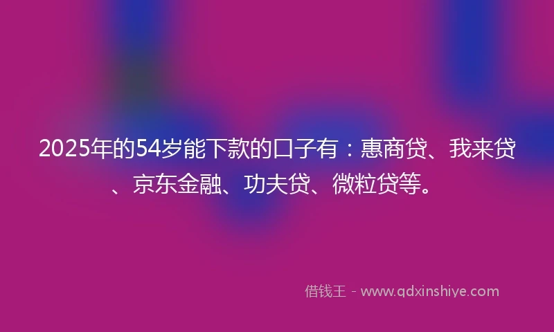2025年的54岁能下款的口子有:惠商贷、我来贷、京东金融、功夫贷、微粒贷等。
