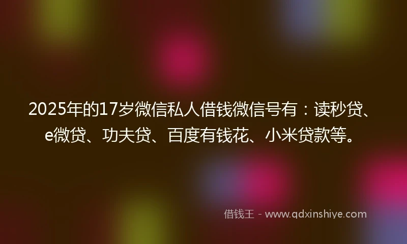 2025年的17岁微信私人借钱微信号有：读秒贷、e微贷、功夫贷、百度有钱花、小米贷款等。