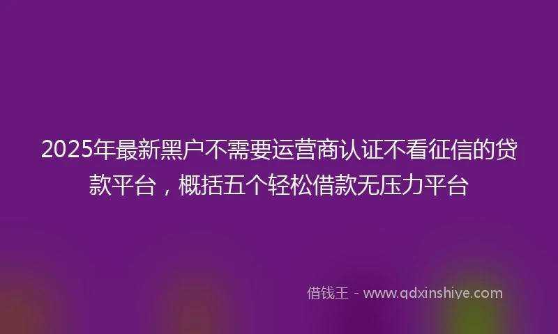 2025年最新黑户不需要运营商认证不看征信的贷款平台，概括五个轻松借款无压力平台