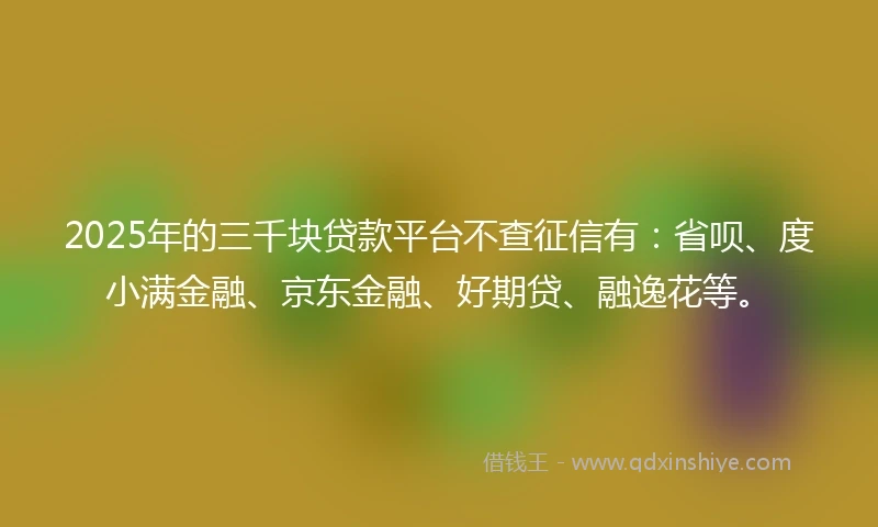 2025年的三千块贷款平台不查征信有：省呗、度小满金融、京东金融、好期贷、融逸花等。