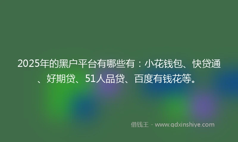 2025年的黑户平台有哪些有：小花钱包、快贷通、好期贷、51人品贷、百度有钱花等。
