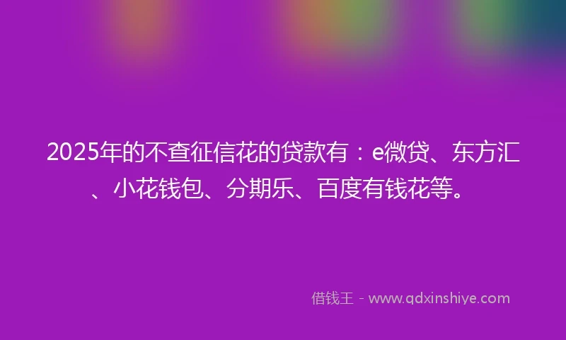 2025年的不查征信花的贷款有：e微贷、东方汇、小花钱包、分期乐、百度有钱花等。