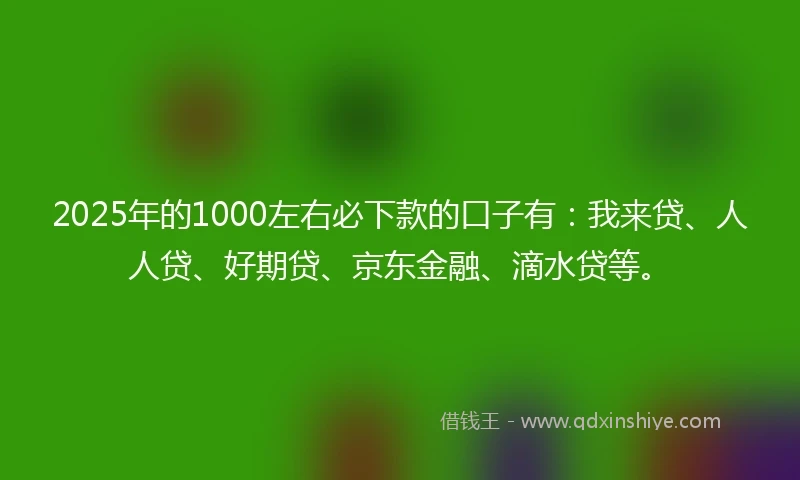 2025年的1000左右必下款的口子有：我来贷、人人贷、好期贷、京东金融、滴水贷等。