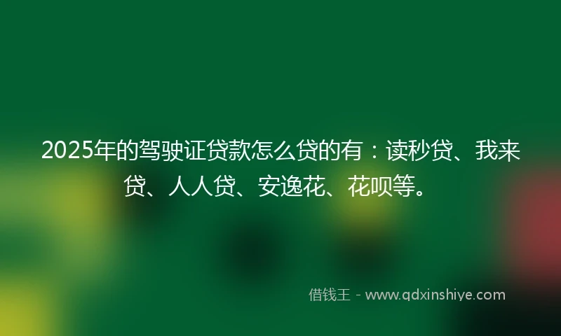 2025年的驾驶证贷款怎么贷的有：读秒贷、我来贷、人人贷、安逸花、花呗等。