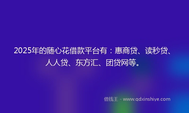 2025年的随心花借款平台有：惠商贷、读秒贷、人人贷、东方汇、团贷网等。