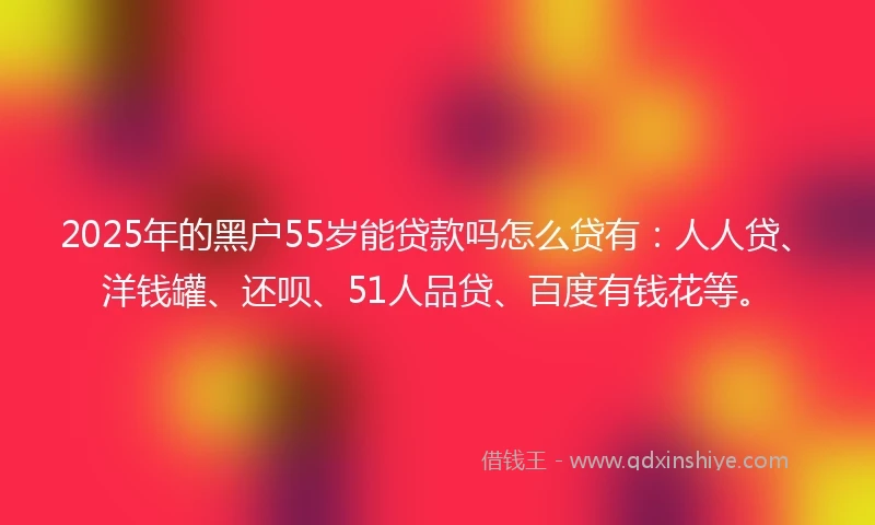 2025年的黑户55岁能贷款吗怎么贷有:人人贷、洋钱罐、还呗、51人品贷、百度有钱花等。