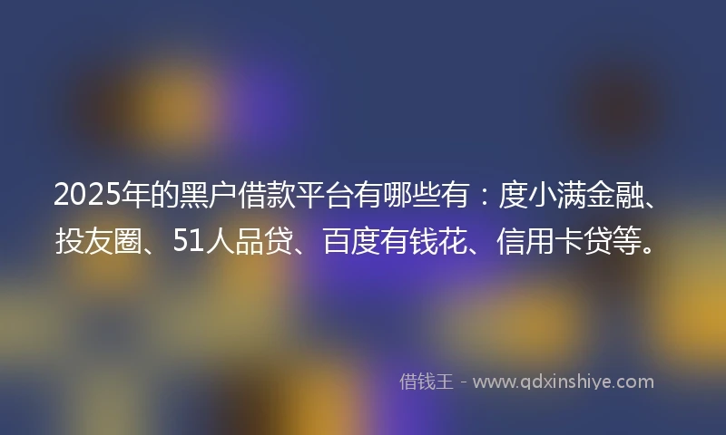 2025年的黑户借款平台有哪些有：度小满金融、投友圈、51人品贷、百度有钱花、信用卡贷等。