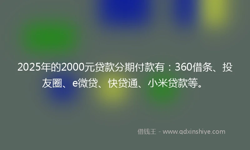 2025年的2000元贷款分期付款有：360借条、投友圈、e微贷、快贷通、小米贷款等。