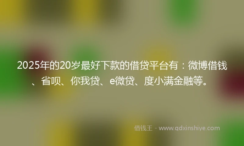 2025年的20岁最好下款的借贷平台有:微博借钱、省呗、你我贷、e微贷、度小满金融等。