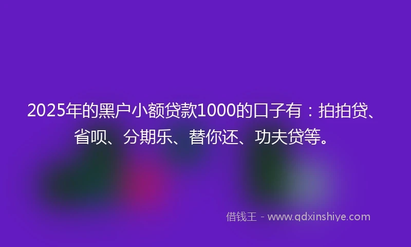 2025年的黑户小额贷款1000的口子有：拍拍贷、省呗、分期乐、替你还、功夫贷等。