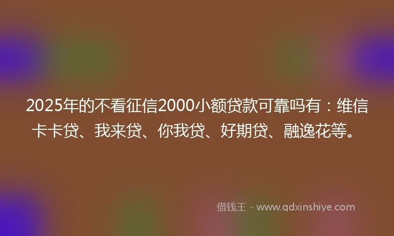2025年的不看征信2000小额贷款可靠吗有：维信卡卡贷、我来贷、你我贷、好期贷、融逸花等。