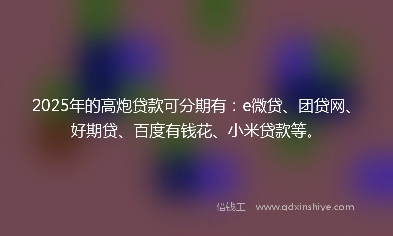 2025年的高炮贷款可分期有：e微贷、团贷网、好期贷、百度有钱花、小米贷款等。