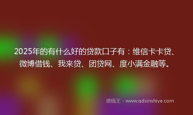 2025年的有什么好的贷款口子有：维信卡卡贷、微博借钱、我来贷、团贷网、度小满金融等。