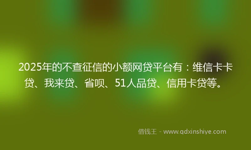 2025年的不查征信的小额网贷平台有:维信卡卡贷、我来贷、省呗、51人品贷、信用卡贷等。