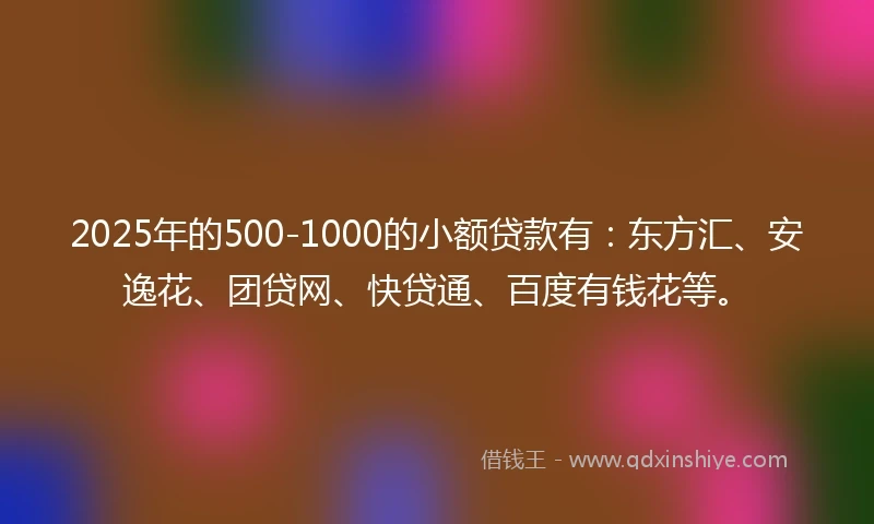 2025年的500-1000的小额贷款有：东方汇、安逸花、团贷网、快贷通、百度有钱花等。