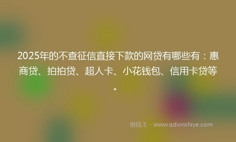 2025年的不查征信直接下款的网贷有哪些有:惠商贷、拍拍贷、超人卡、小花钱包、信用卡贷等。