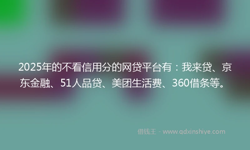 2025年的不看信用分的网贷平台有：我来贷、京东金融、51人品贷、美团生活费、360借条等。