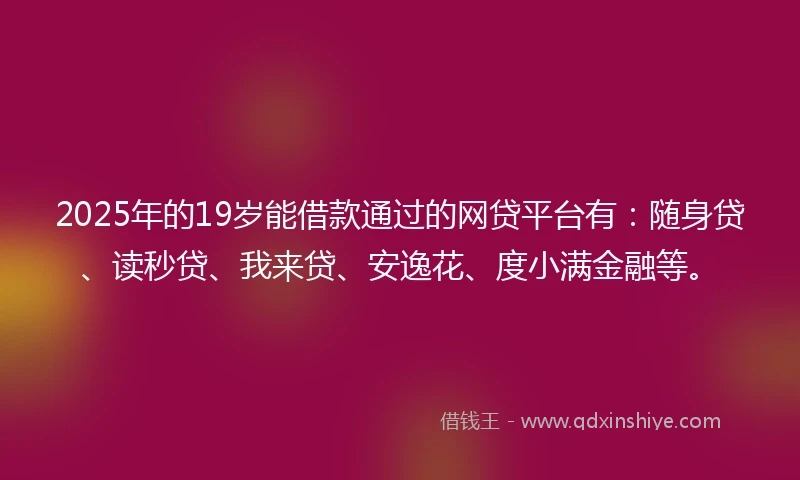 2025年的19岁能借款通过的网贷平台有：随身贷、读秒贷、我来贷、安逸花、度小满金融等。