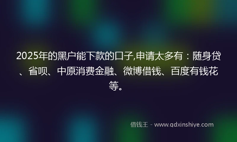 2025年的黑户能下款的口子,申请太多有:随身贷、省呗、中原消费金融、微博借钱、百度有钱花等。