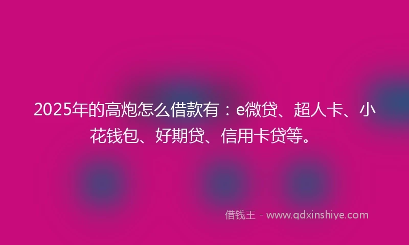 2025年的高炮怎么借款有：e微贷、超人卡、小花钱包、好期贷、信用卡贷等。