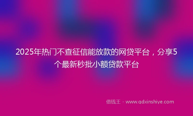 2025年热门不查征信能放款的网贷平台，分享5个最新秒批小额贷款平台