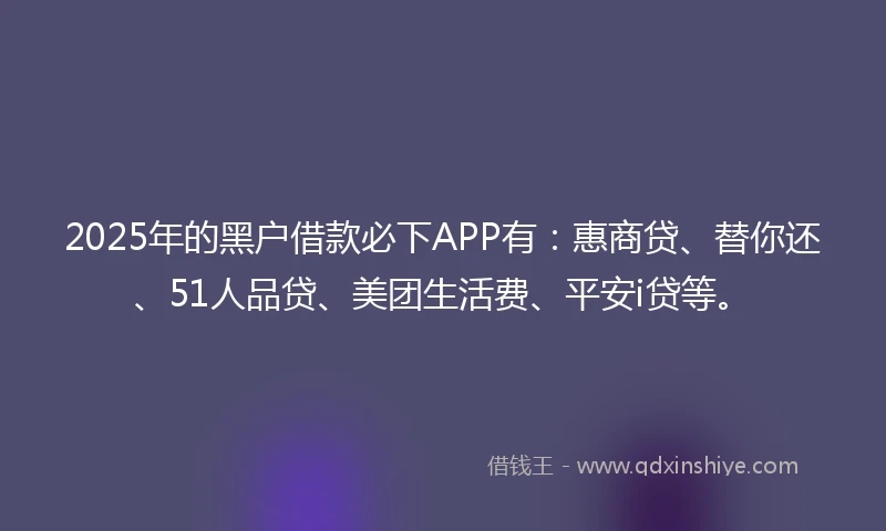 2025年的黑户借款必下APP有：惠商贷、替你还、51人品贷、美团生活费、平安i贷等。
