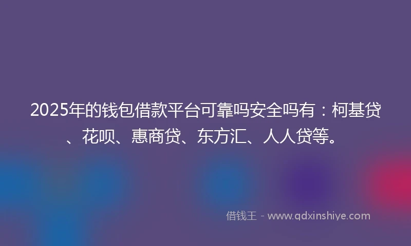 2025年的钱包借款平台可靠吗安全吗有：柯基贷、花呗、惠商贷、东方汇、人人贷等。