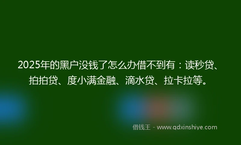 2025年的黑户没钱了怎么办借不到有：读秒贷、拍拍贷、度小满金融、滴水贷、拉卡拉等。