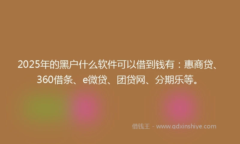 2025年的黑户什么软件可以借到钱有：惠商贷、360借条、e微贷、团贷网、分期乐等。