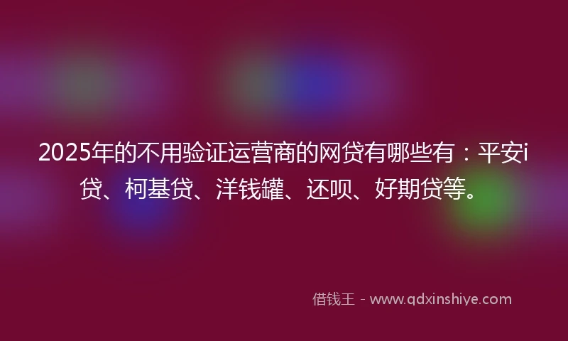 2025年的不用验证运营商的网贷有哪些有：平安i贷、柯基贷、洋钱罐、还呗、好期贷等。