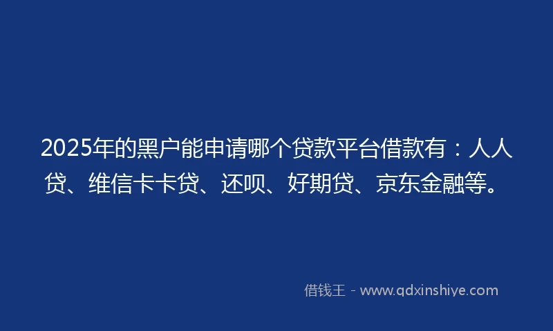 2025年的黑户能申请哪个贷款平台借款有：人人贷、维信卡卡贷、还呗、好期贷、京东金融等。