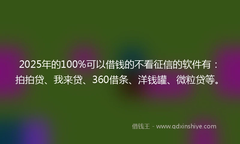 2025年的100%可以借钱的不看征信的软件有：拍拍贷、我来贷、360借条、洋钱罐、微粒贷等。