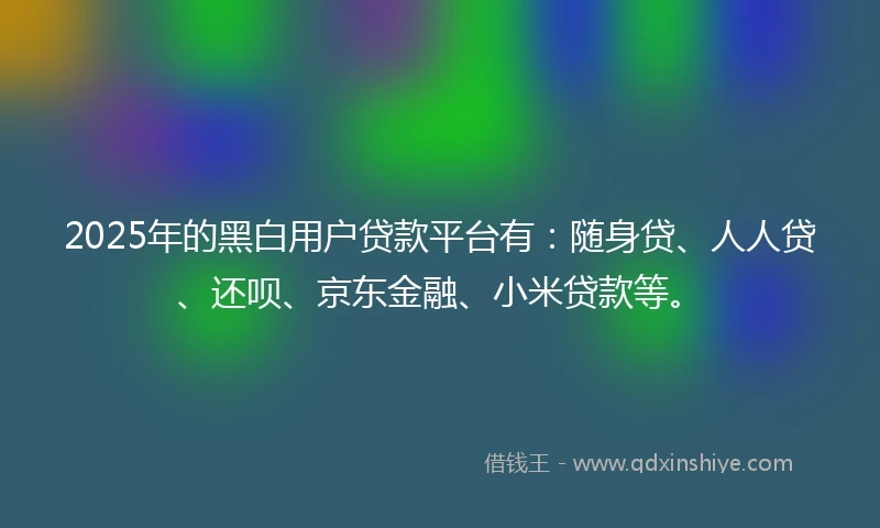 2025年的黑白用户贷款平台有：随身贷、人人贷、还呗、京东金融、小米贷款等。