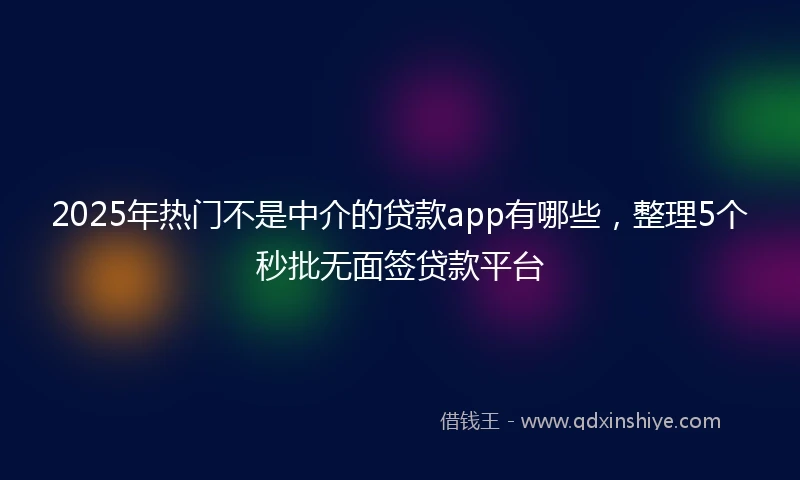 2025年热门不是中介的贷款app有哪些，整理5个秒批无面签贷款平台