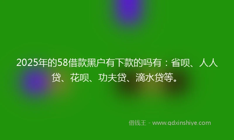 2025年的58借款黑户有下款的吗有：省呗、人人贷、花呗、功夫贷、滴水贷等。