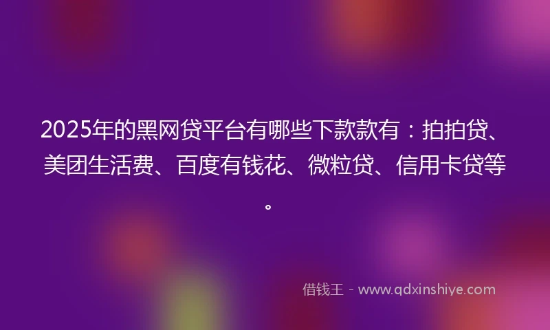 2025年的黑网贷平台有哪些下款款有：拍拍贷、美团生活费、百度有钱花、微粒贷、信用卡贷等。