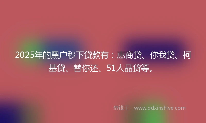 2025年的黑户秒下贷款有:惠商贷、你我贷、柯基贷、替你还、51人品贷等。
