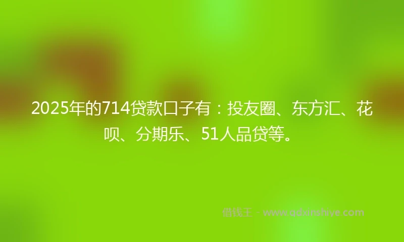 2025年的714贷款口子有:投友圈、东方汇、花呗、分期乐、51人品贷等。