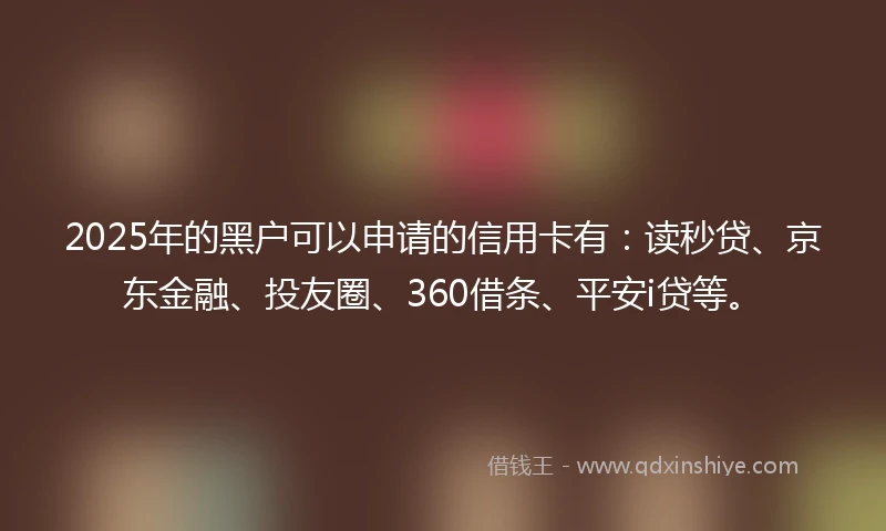 2025年的黑户可以申请的信用卡有：读秒贷、京东金融、投友圈、360借条、平安i贷等。