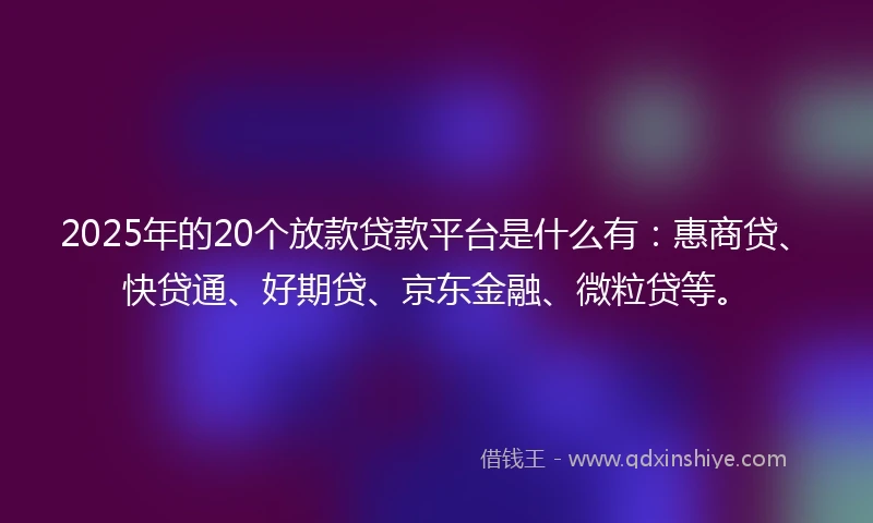 2025年的20个放款贷款平台是什么有:惠商贷、快贷通、好期贷、京东金融、微粒贷等。