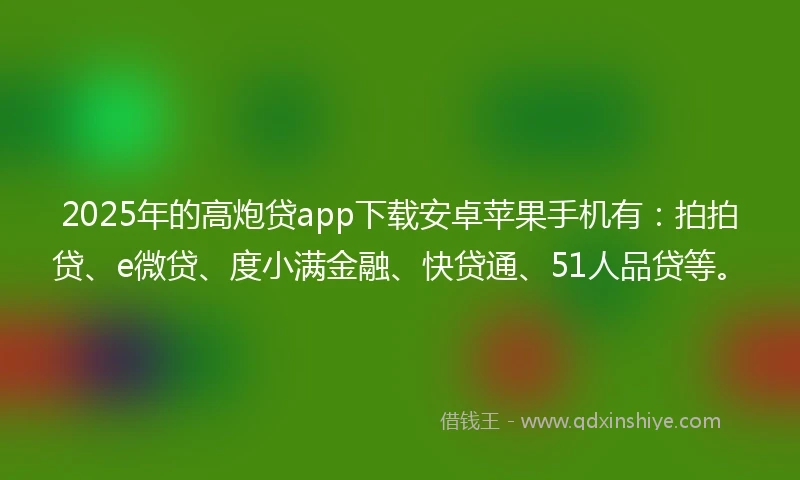 2025年的高炮贷app下载安卓苹果手机有：拍拍贷、e微贷、度小满金融、快贷通、51人品贷等。