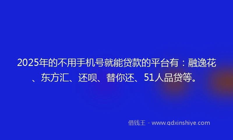 2025年的不用手机号就能贷款的平台有：融逸花、东方汇、还呗、替你还、51人品贷等。