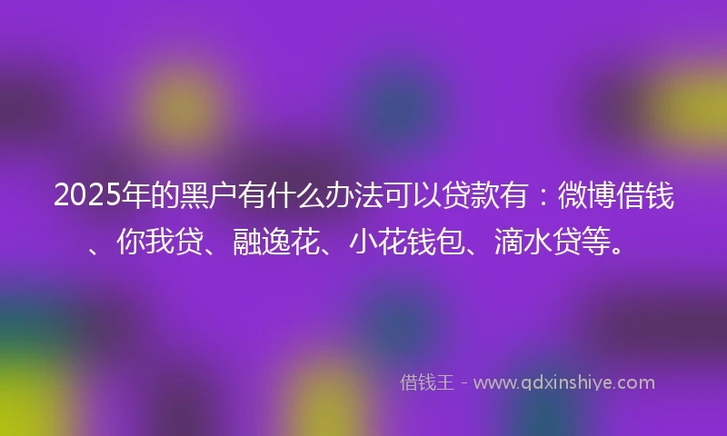 2025年的黑户有什么办法可以贷款有：微博借钱、你我贷、融逸花、小花钱包、滴水贷等。