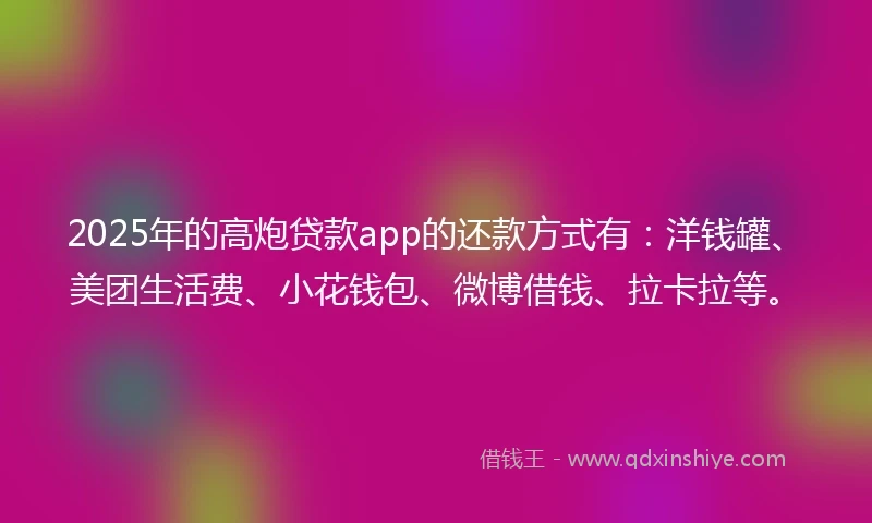 2025年的高炮贷款app的还款方式有：洋钱罐、美团生活费、小花钱包、微博借钱、拉卡拉等。
